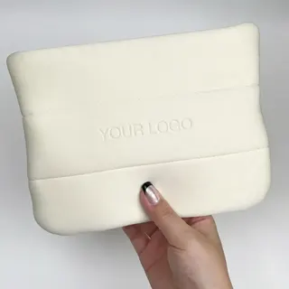Cream Quilted Neoprene Puffer Cosmetic Bag