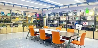 Sample showroom with bag styles on display